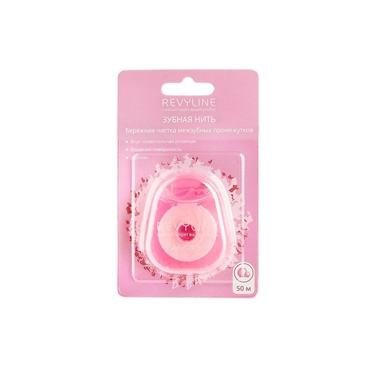 Зубная нить Revyline Bubble Gum, вощеная, нейлон, 50 м, розовая