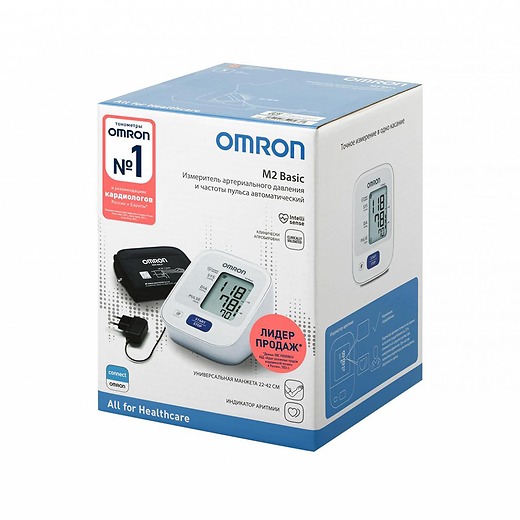 Тонометр OMRON M2 Basic c адаптером и универсальной веерообразной манжетой (22-42 см) 